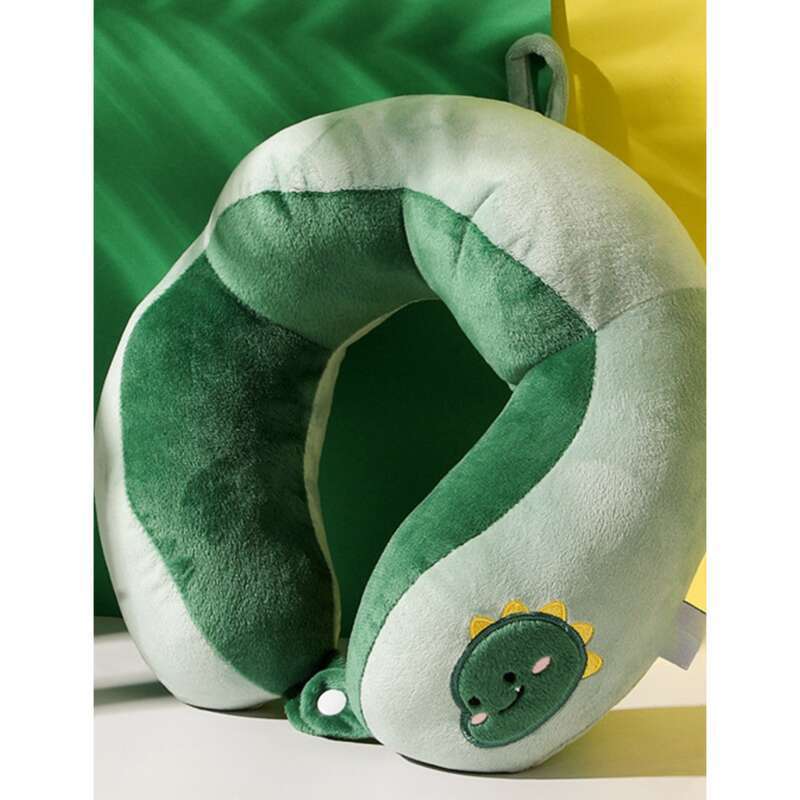 Almohada para el cuello con estampados de dinosaurio verde de dibujos animados en forma de U de camello para la oficina, para proteger la siesta, para viajes, aviones_voghion.com