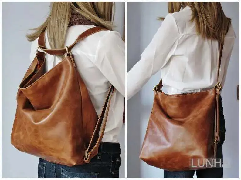 Damen-Rucksack 2-in-1, modisch, Retro, geöltes Wachs-PU-Leder, Schultertasche mit großem Fassungsvermögen, Crossbody-Tasche, einfarbig, britisch_voghion.com