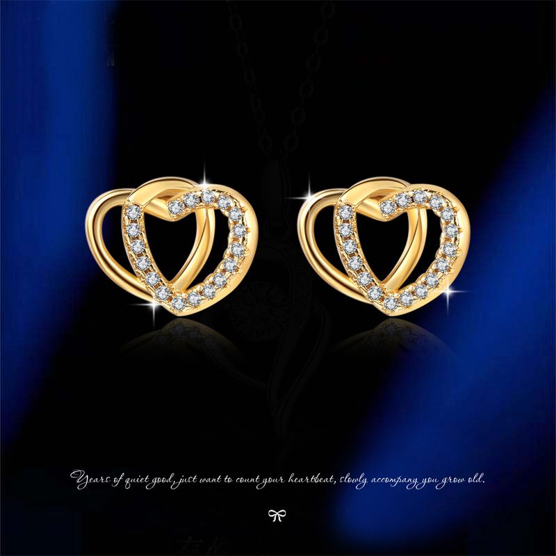 Sinn für Mode Liebe Doppel Ring Hohl Micro Intarsien Vielseitig Temperament Einfache Ohrringe_voghion.com