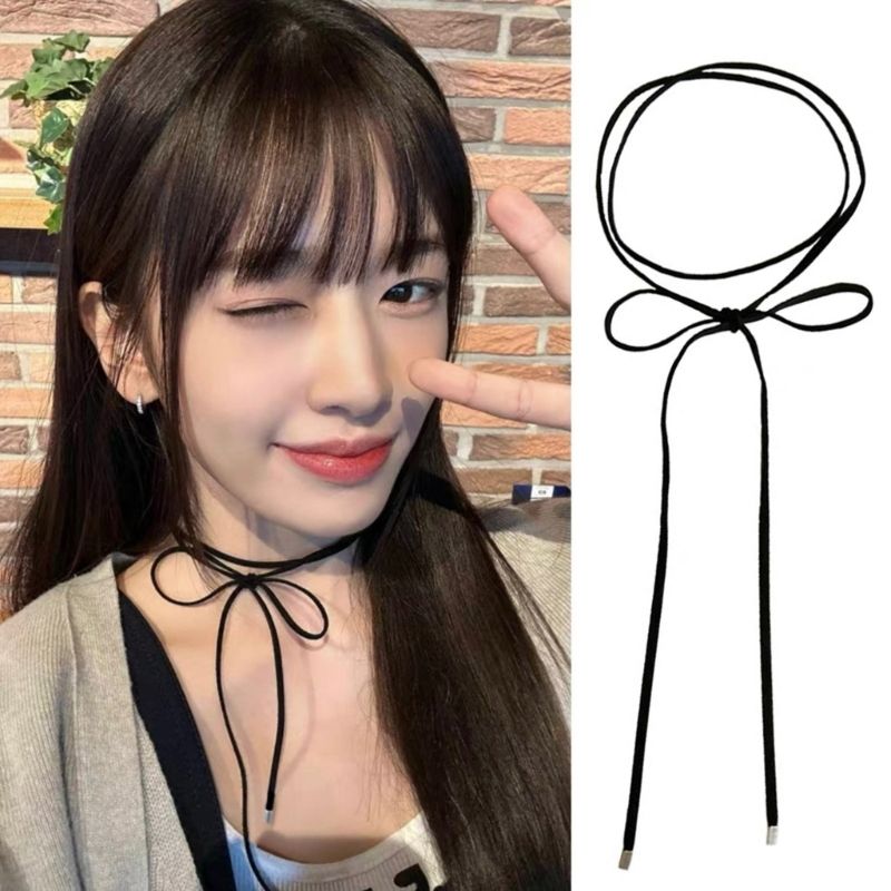 Collana lunga in corda Veets gotica coreana alla moda da donna, con fiocco nero, girocollo semplice, gioiello regolabile_voghion.com