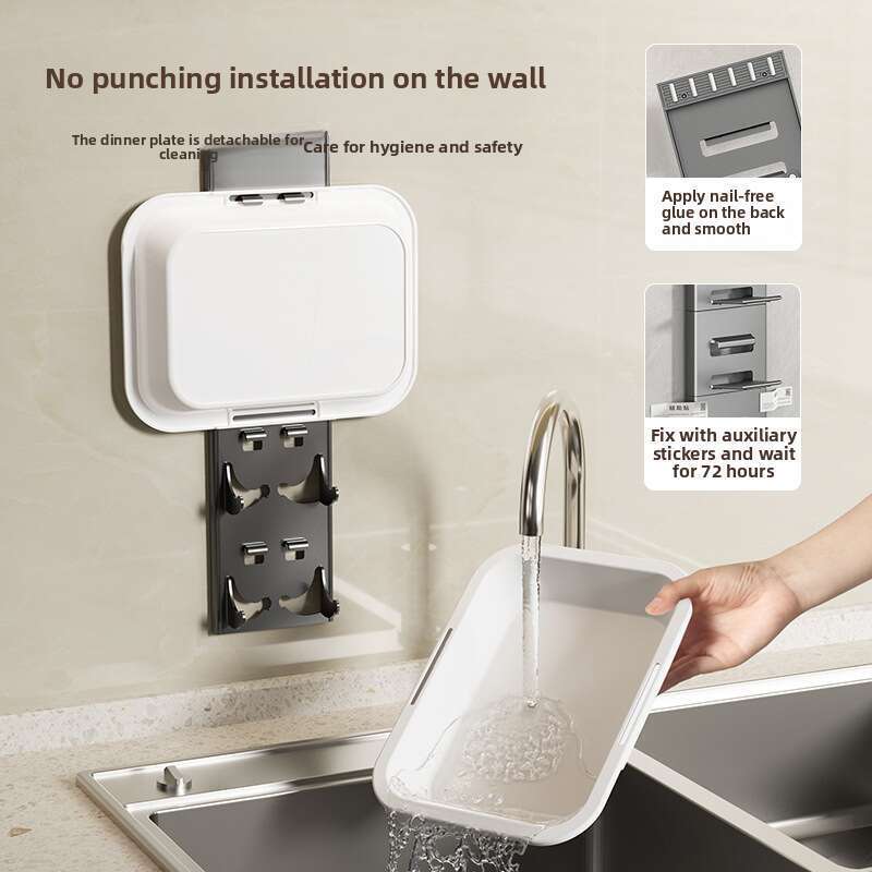 Hedou C - Wall - Mounted Foldable Non - Perforated Storage Rack For Home Kitchen Preparation And Side Dishes_voghion.com