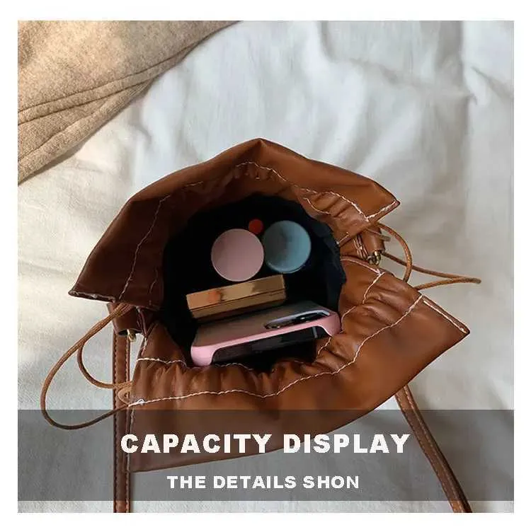 Damen Umhängetasche Cyder PU Leder Bucket Crossbody Bag Lässige Drstring Handtaschen Geldbörse für Reisen Shoppin241104_voghion.com
