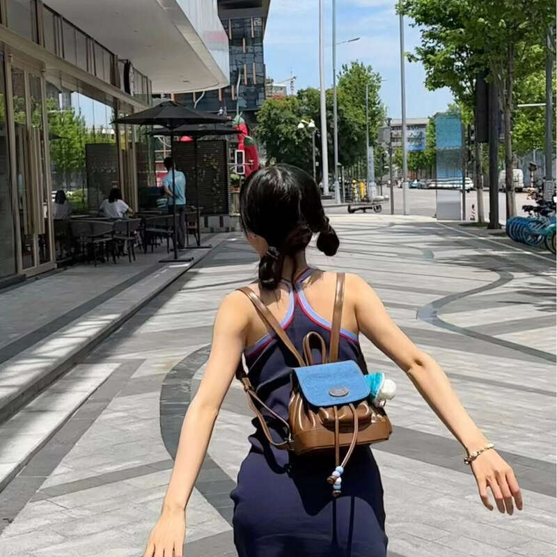 Versatile Cowboy Splicing 2024 Summer New Student Cute Plush Bear Backpack Hanging_voghion.com