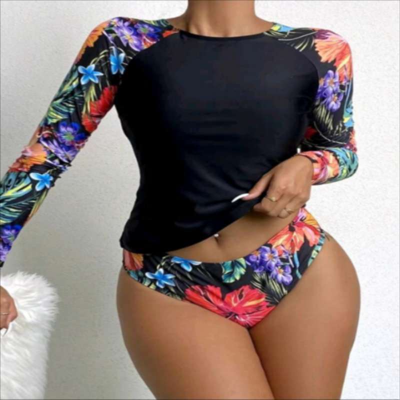 Frauen sexy langarm split bikini badeanzug frauen_voghion.com