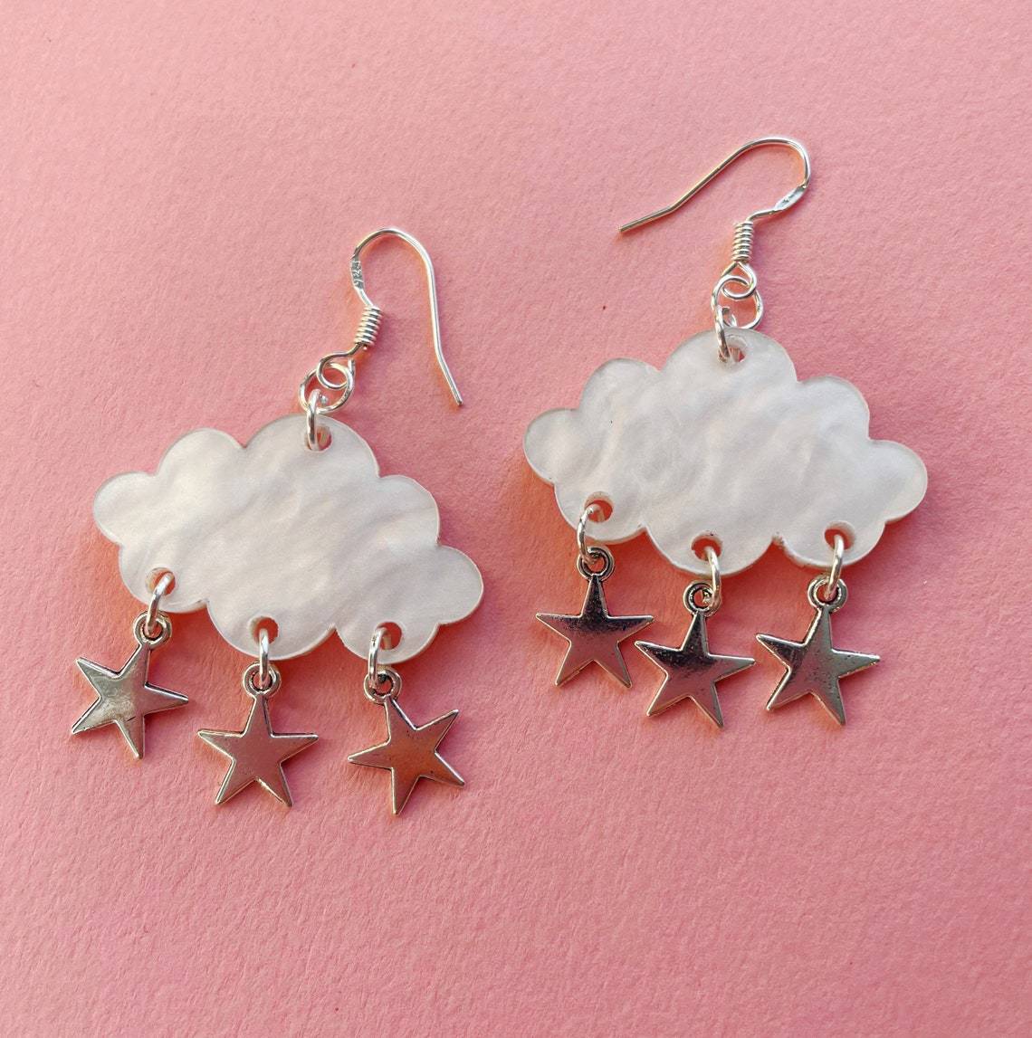 Earrings hot sale white cloud earrings raindrop-shaped crystal and five-pointed star pendant decoration exquisite jewelry_voghion.com