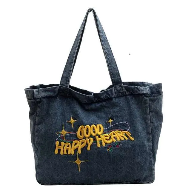 New Large Capacity Cowboy Shoulder Student's Canvas Schoolbag Women's Shopping Bag Street Dressing_voghion.com
