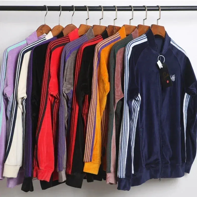 giacca da uomo moda multicolore uomo donna coppia aghi awge giacca da pista alta qualità a righe veet cappotto ricamato_voghion.com