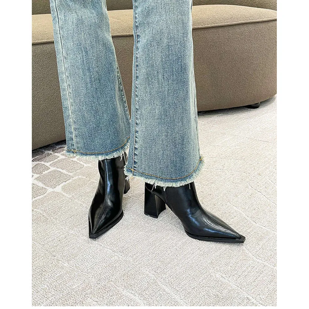 Winter Ankle Fashion Back Zippers Pointed Toe Ladies Elegant Short Boots High Heel Women's Footwear_voghion.com