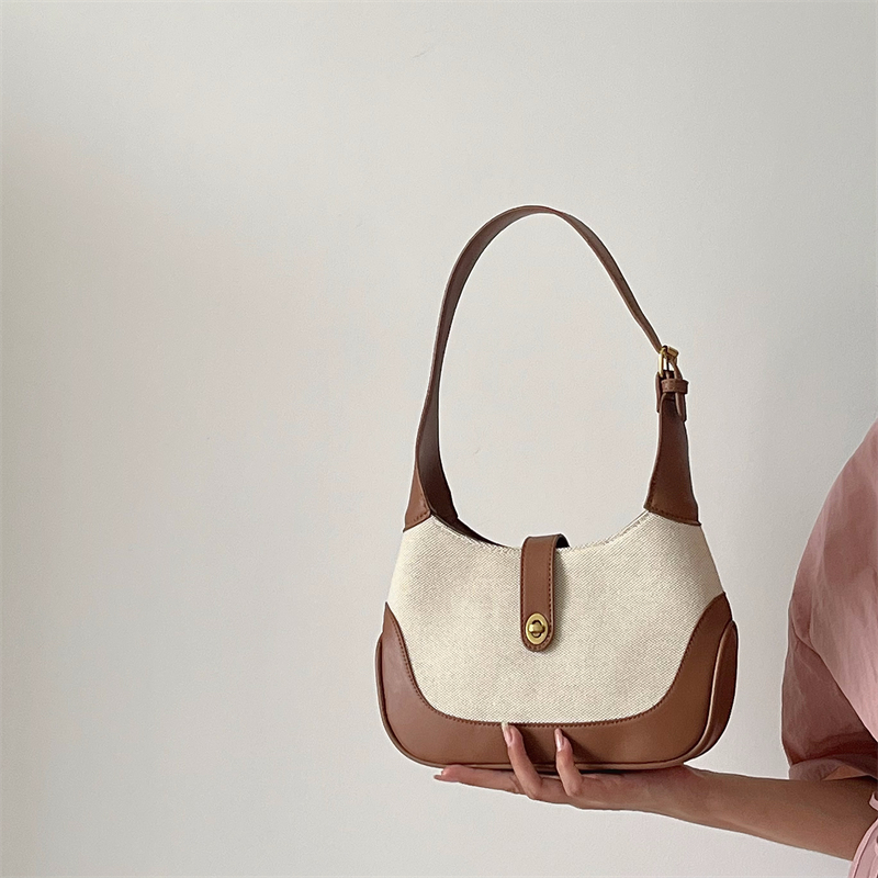Sac à main en toile pour femmes, épissure unique, tendance française, sac à bandoulière et sous les bras, couleur contrastée, nouvelle collection été 2024_voghion.com