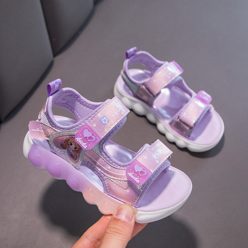 2024 Sandali da ragazza primaverili in pelle artificiale da spiaggia con velcro in gomma rosa viola stile principessa scarpe per bambini dei cartoni animati_voghion.com