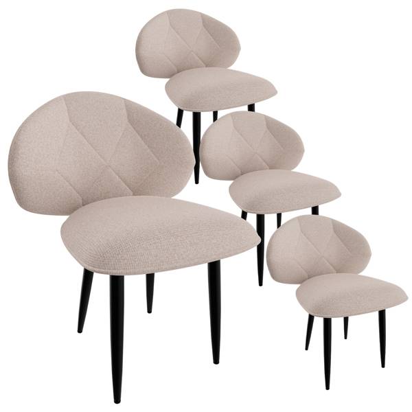 ​​Set mit 6 modernen Esszimmerstühlen, breite Rückenlehne, weiche Stoffpolsterung und stabile Metallbeine für Küche und Esszimmer, Beige_voghion.com