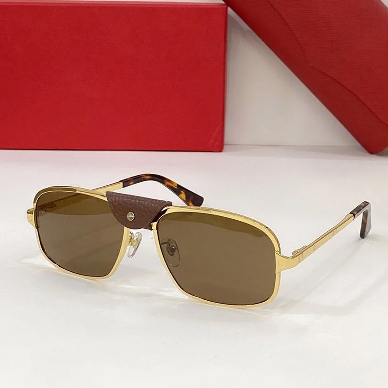 Mænd Designer solbriller Dame Guld Grøn Pilot Unisex firkantet metalstel Børstet Ruthenium Finish Skruer Brun Læder_voghion.com