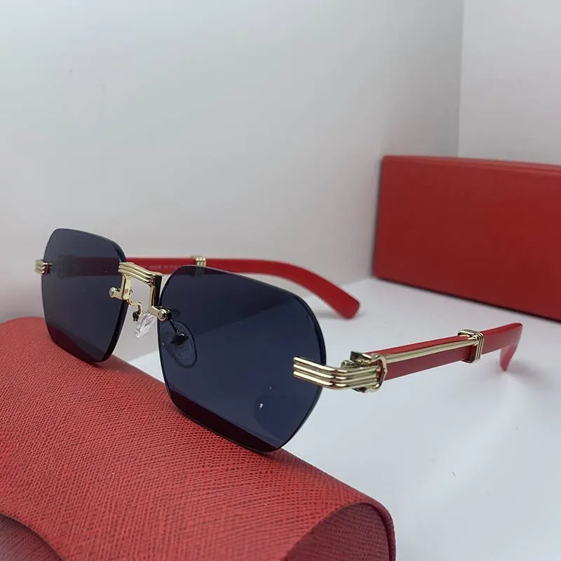 Designer Sunglasses For Men Rectangular Metal Rimless Gold Frame_voghion.com