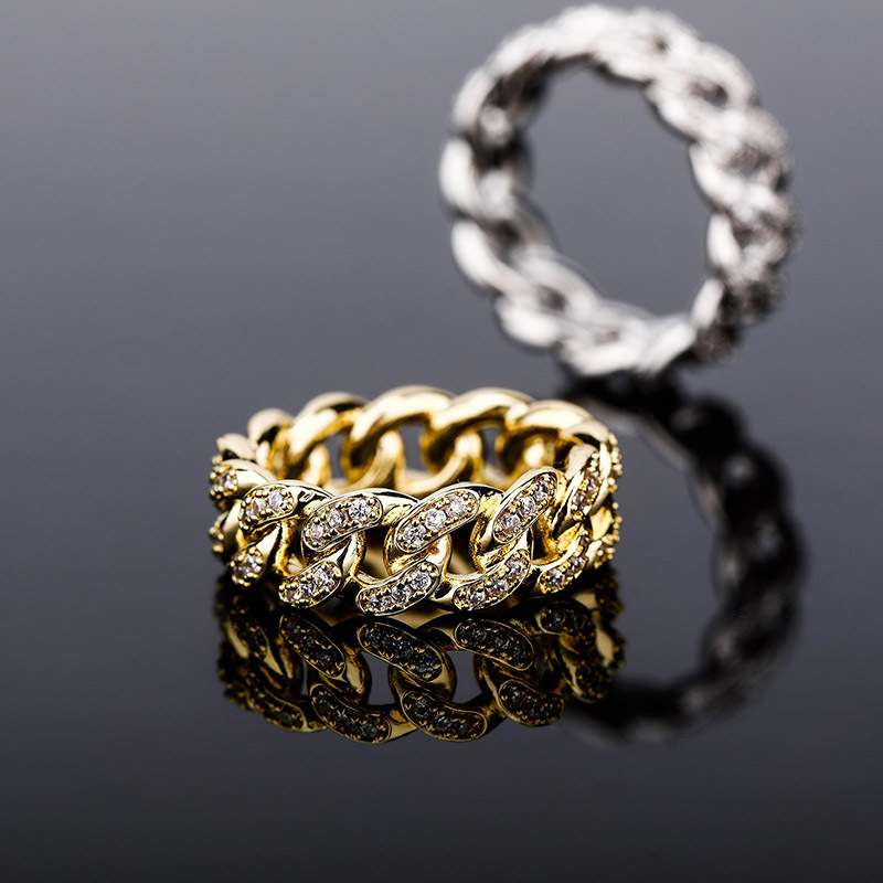 Ins Hot Cuban Chain Ring Inlaid With Zircon Real Electroplating Hip Hop Men And Women Ring Bling