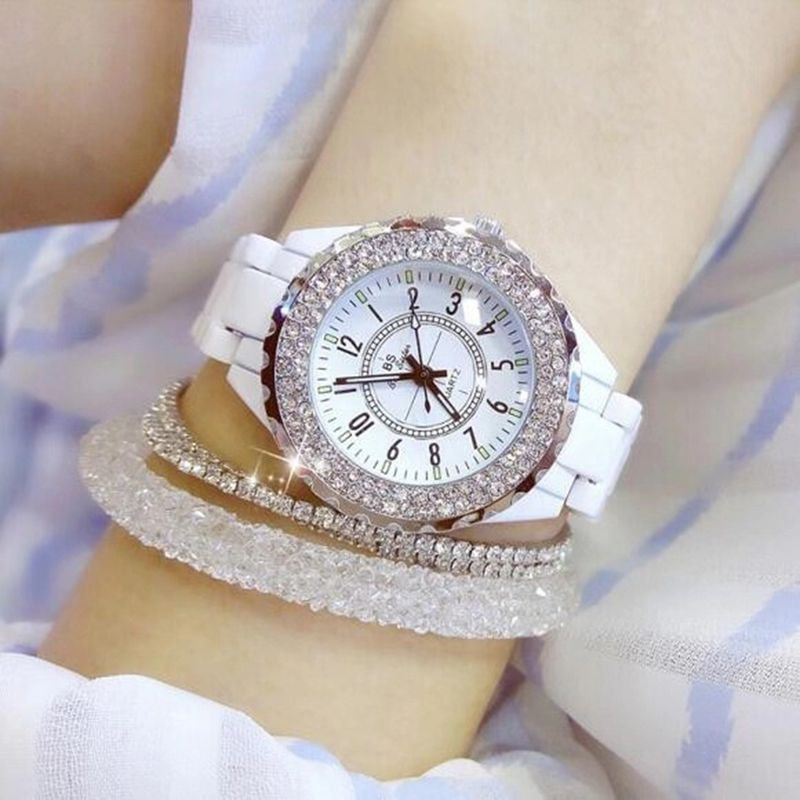 Yamaler elegante strass ceramica cinturino da donna rotondo analogico orologio da polso al quarzo regalo_voghion.com