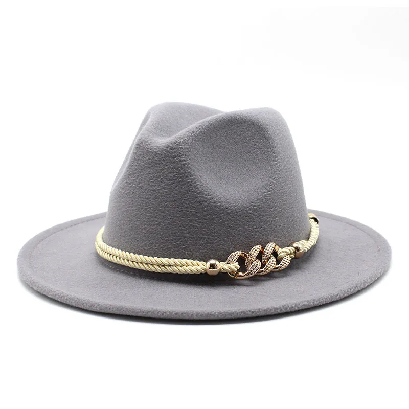 Blackwhite Wide Brim Simple Top Panama Solid Felt Fedoras Hat for Men W_voghion.com