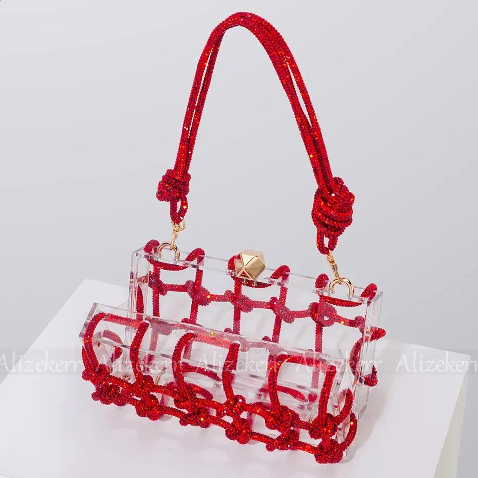Bolsos de mano de noche con caja de acrílico transparente Dia para mujer, bolsos de mano y carteras de mano con cuerda anudada tejida, para bodas y fiestas_voghion.com