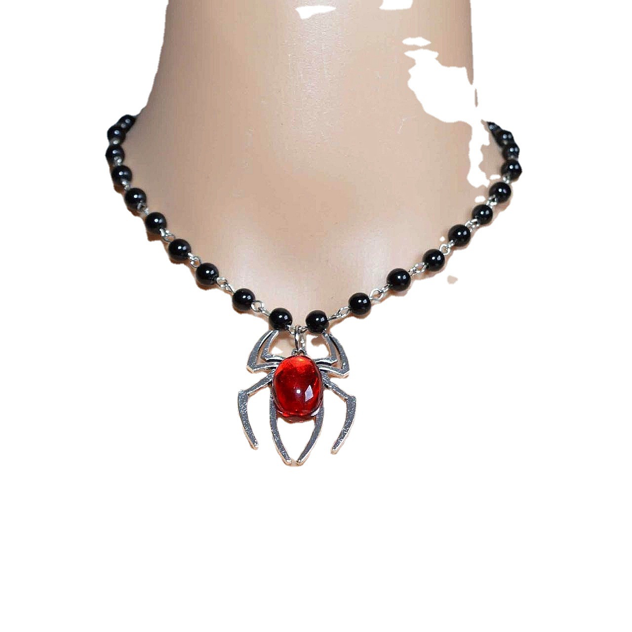 Collar unisex gótico con araña de cristal rojo plateado_voghion.com