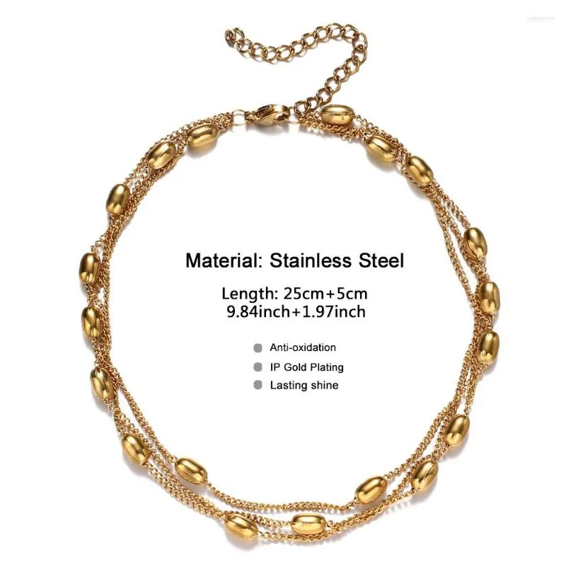 Anklets MinaMaMa Stainless Steel Three Layer Chain Anklet For Women Multilayer Foot Yoga Jewelry_voghion.com
