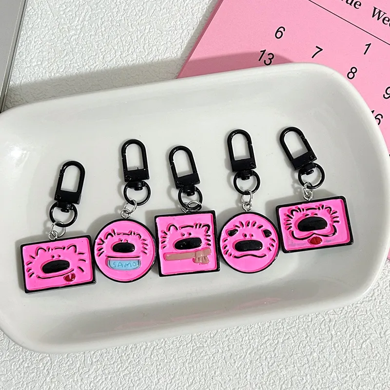 Cute Pink Samoyed Puppy Series Keychain Animal Bell Pet Memorial Keyring Dog Pendant Backpack Charms Car Bag Decor Kids_voghion.com