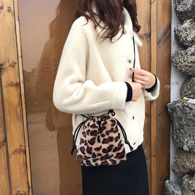 Borsa a tracolla monospalla con coulisse e motivo leopardato retrò per donna, nuova borsa a mano autunno/inverno per il tempo libero_voghion.com