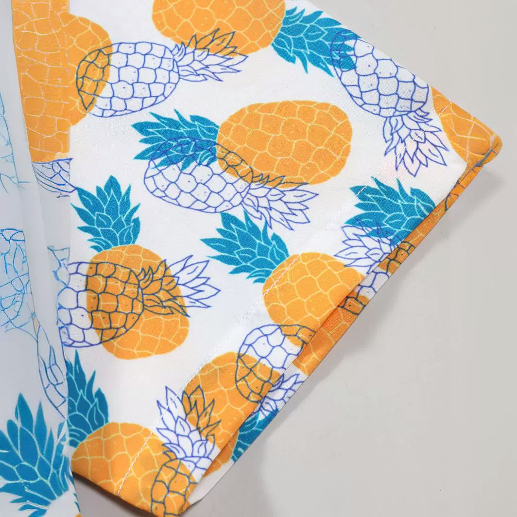 Men's Clothing  yellow and blue pineapple print men's short-sleeved shirt polyester men's shirt digital print summer 2024 new style_voghion.com