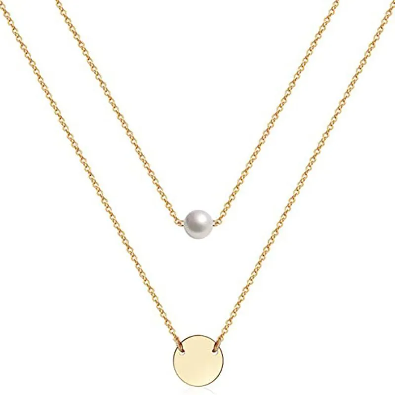 Collane con ciondolo, catene a strati alla moda per le donne, graziosi gioielli di moda in perle acriliche con disco in ottone rotondo_voghion.com