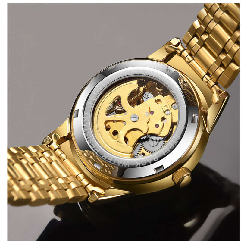 Relógio automático masculino mecânico dourado luxo_voghion.com