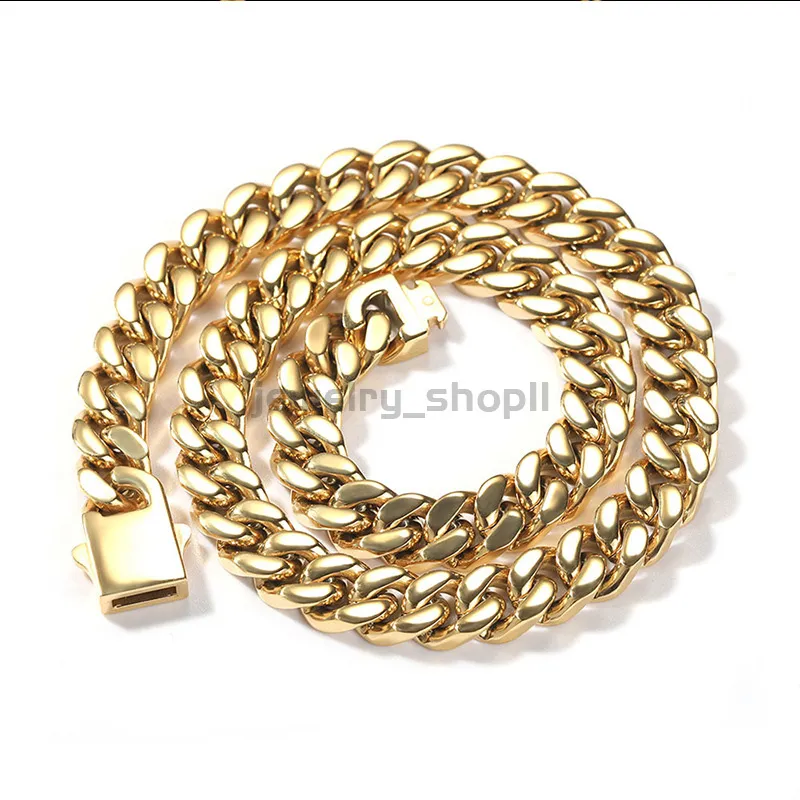 Collana con catena a maglie cubane in argento sterling dorato Hip Hop da 8-12 mm di larghezza per uomo, fibbia a molla liscia_voghion.com
