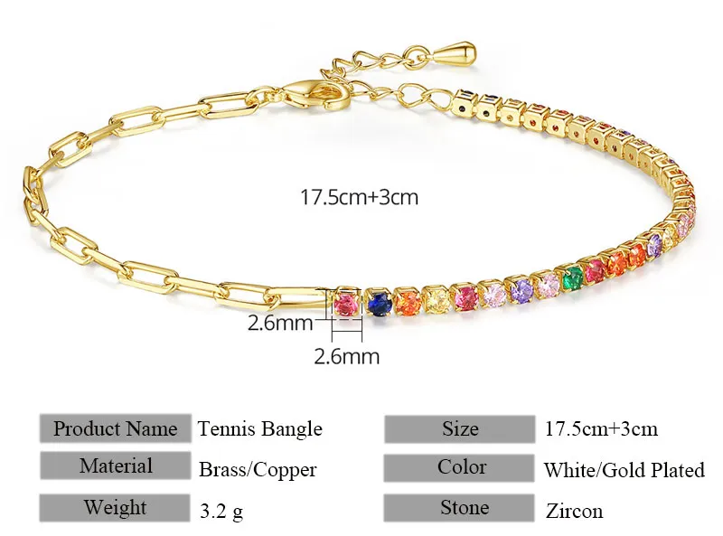 Link Armbanden Tennis Armband Voor Vrouwen Veelkleurige Regenboog CZ Kleurrijke Kubieke Zirkoon Paperclip Valentijnsdag Cadeau_voghion.com