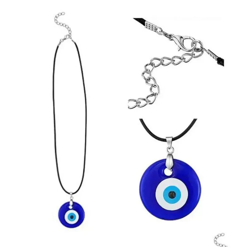 Collana con ciondolo malocchio blu turco in vetro e corda di pelle collane per donne e uomini gioielli di protezione fortunata consegna a domicilio_voghion.com