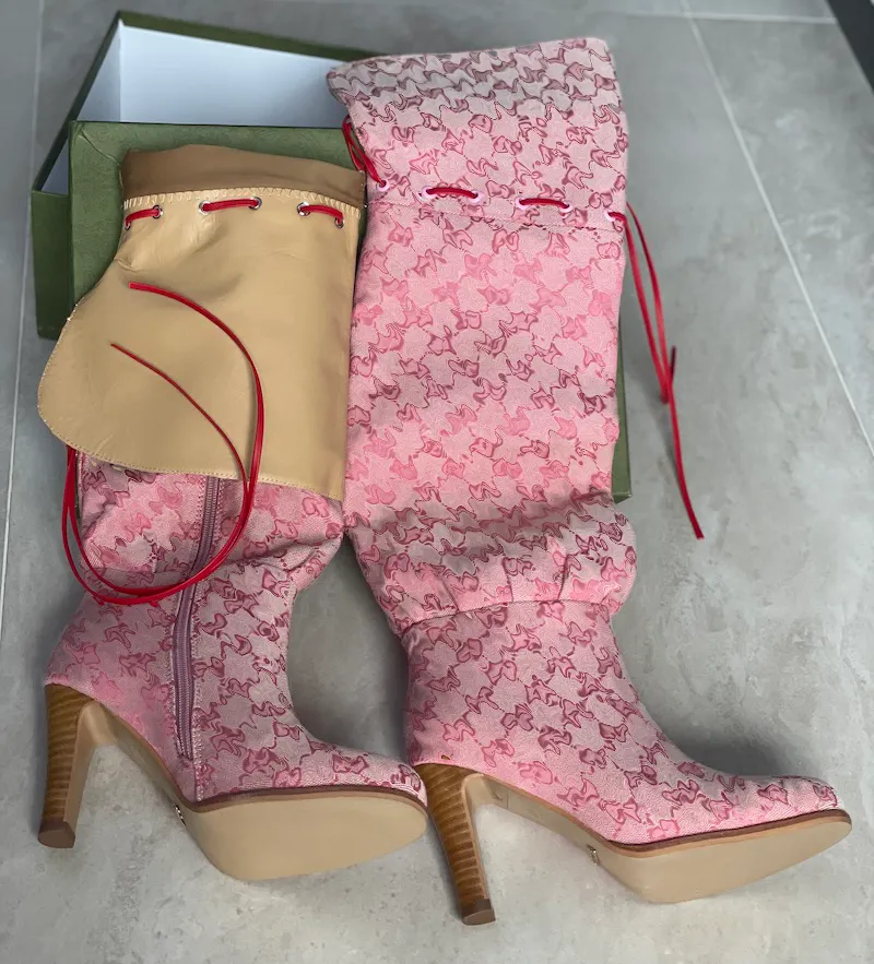 Designer Women Over The Knee Boots Winter Ankle Adjustable Straps Canvas Zipper Laces Original Shoes Ladies Girls Sexy_voghion.com