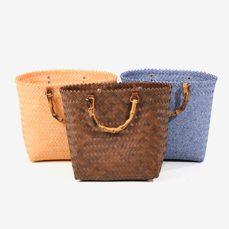 Neue Retro tragbare große Kapazität Totes vielseitige handgemachte Stroh Tasche Seide Schal gewebt Tasche_voghion.com