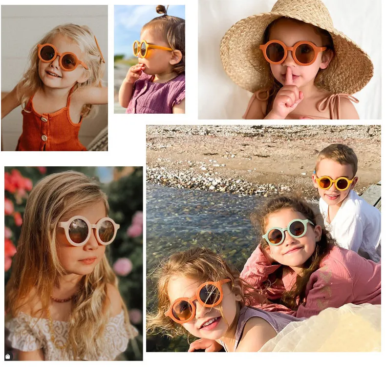Designer Free Children's Color Round Frame Light PC Cute Small Face Sunglasses For Kids SYRR_voghion.com