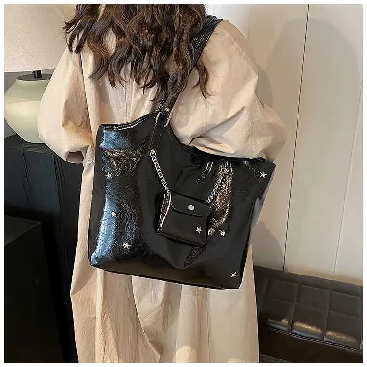 Sacs à bandoulière en cuir PU solide pour femmes, sacs de loisirs de grande capacité pour les déplacements féminins, sacs sous les bras avec étoiles et appliques, poignée_voghion.com