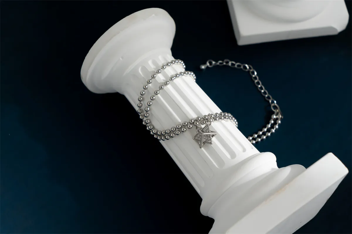 Pulseras de eslabones, joyería de moda, regalos, bola de metal bicapa, pulsera colgante de estrella de seis puntas de alta calidad para mujeres, hombres, fiesta_voghion.com