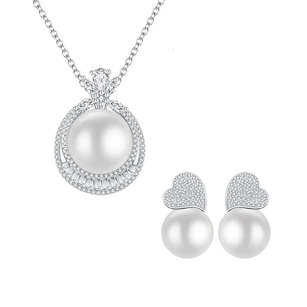 Breloques 100% argent sterling 14 mm pendentif perle collier boucles d'oreilles pendantes laboratoire diamant fête de mariage ensembles de bijoux fins pour_voghion.com