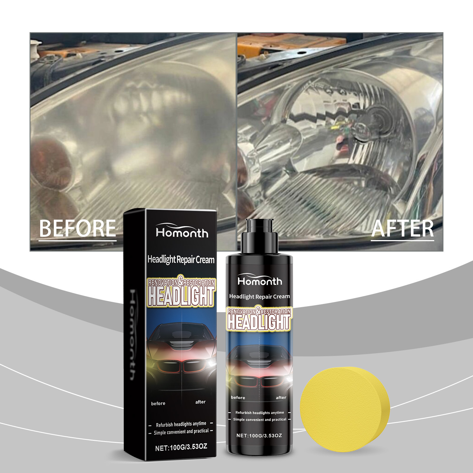 Car Headlight Repair Paste, Fill Scratches and Repair Worn Lamps and Lamp Care and Maintenance Supplies