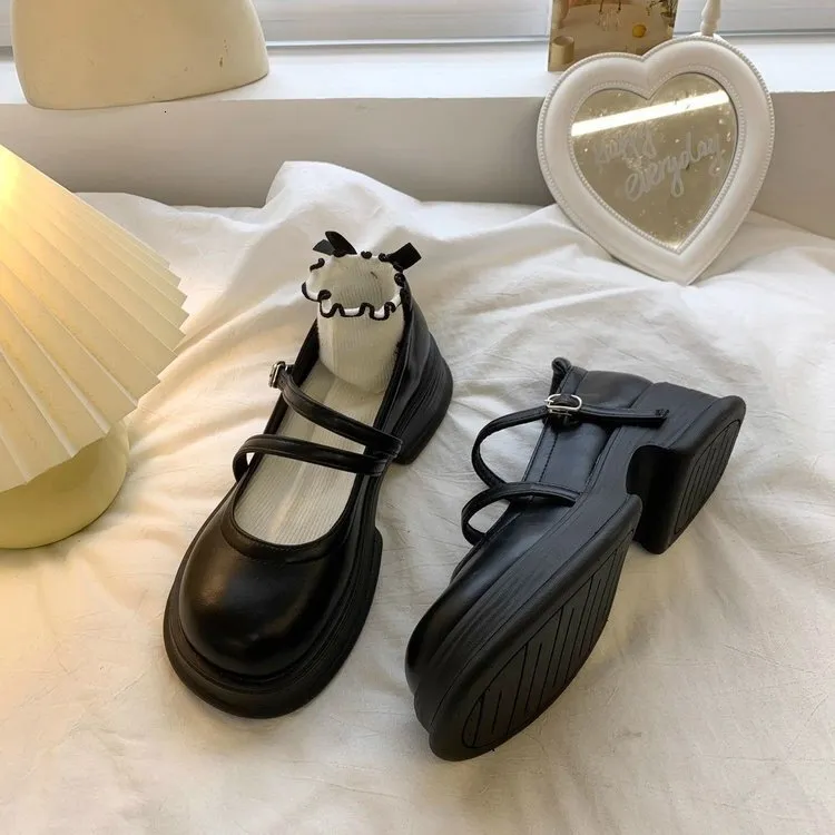 JK Versatile Testa Rotonda Fondo Spesso Piccola Pelle per Donna 2024 Nuovo Stile Britannico Estate Mary Jane Scarpe Singole_voghion.com
