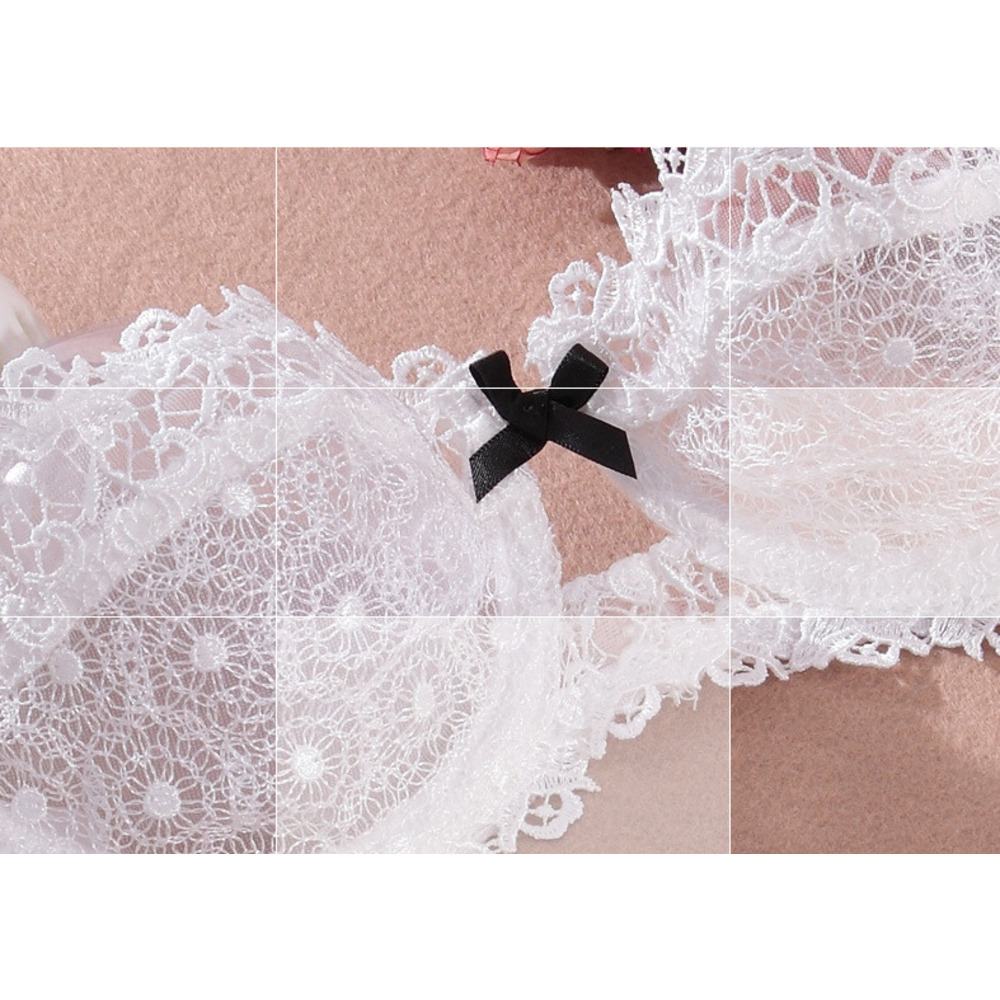 Set sexy ultra-sottile trasparente semi coppa reggiseno in pizzo piccolo petto raccolto anti cedimento reggiseno di grandi dimensioni_voghion.com