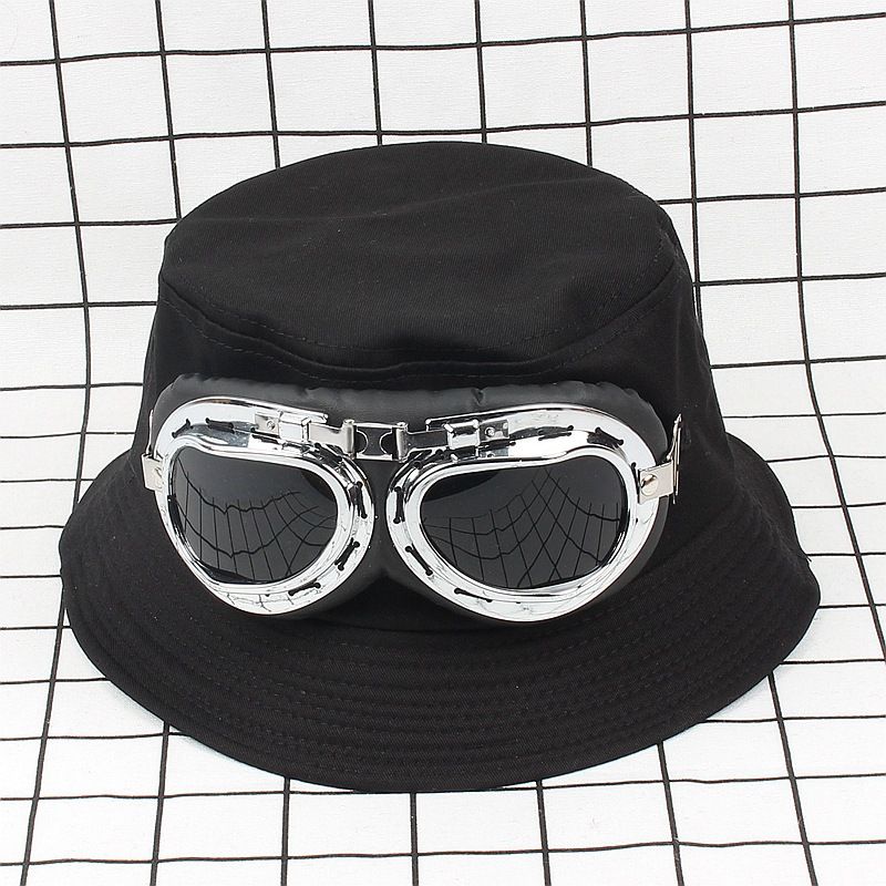 Occhiali da pilota personalizzati secchiello decorativo per uomo e donna cappello da bacino nero con parte superiore piatta alla moda di strada_voghion.com