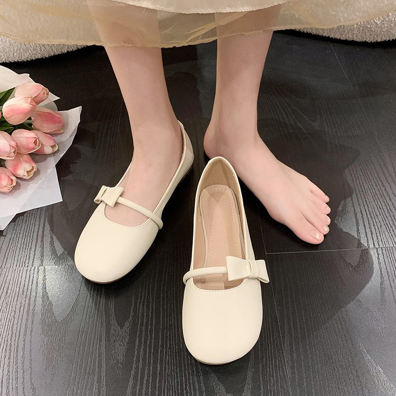 Gentle flat bean women's spring and autumn summer 2024 new shallow mouth soft sole not tired foot single shoes_voghion.com