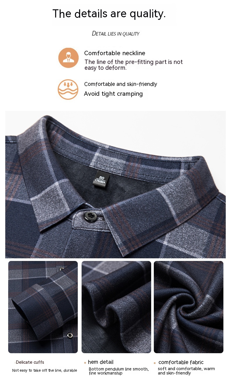 2024 Autumn/Winter New Traceless Men's Wool Plush Thickened Long sleeved Shirt Business Breathable Shirt_voghion.com