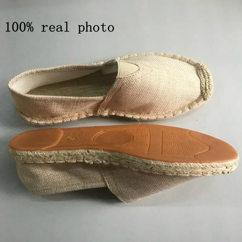 Mens Espadrilles Patchwork Slip on Summer Men Loafers Breathable Canvas Women Jute Wrapped Casual Shoes_voghion.com