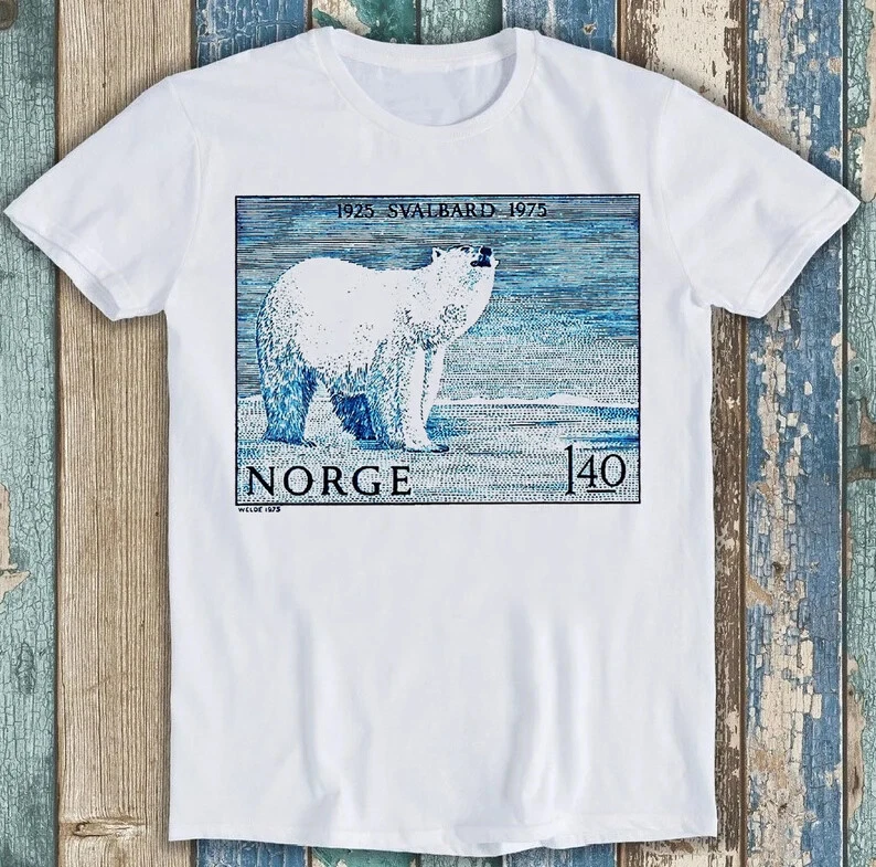 Norwegen Svalbard Eisbär Briefmarken T-shirt Herren Damen_voghion.com