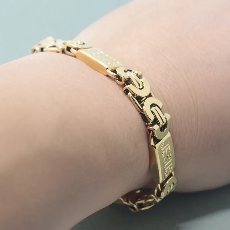 SET DI GIOIELLI Set di bracciali con collana in acciaio inossidabile a maglia piatta bizantina con catena da uomo da 11 mm_voghion.com