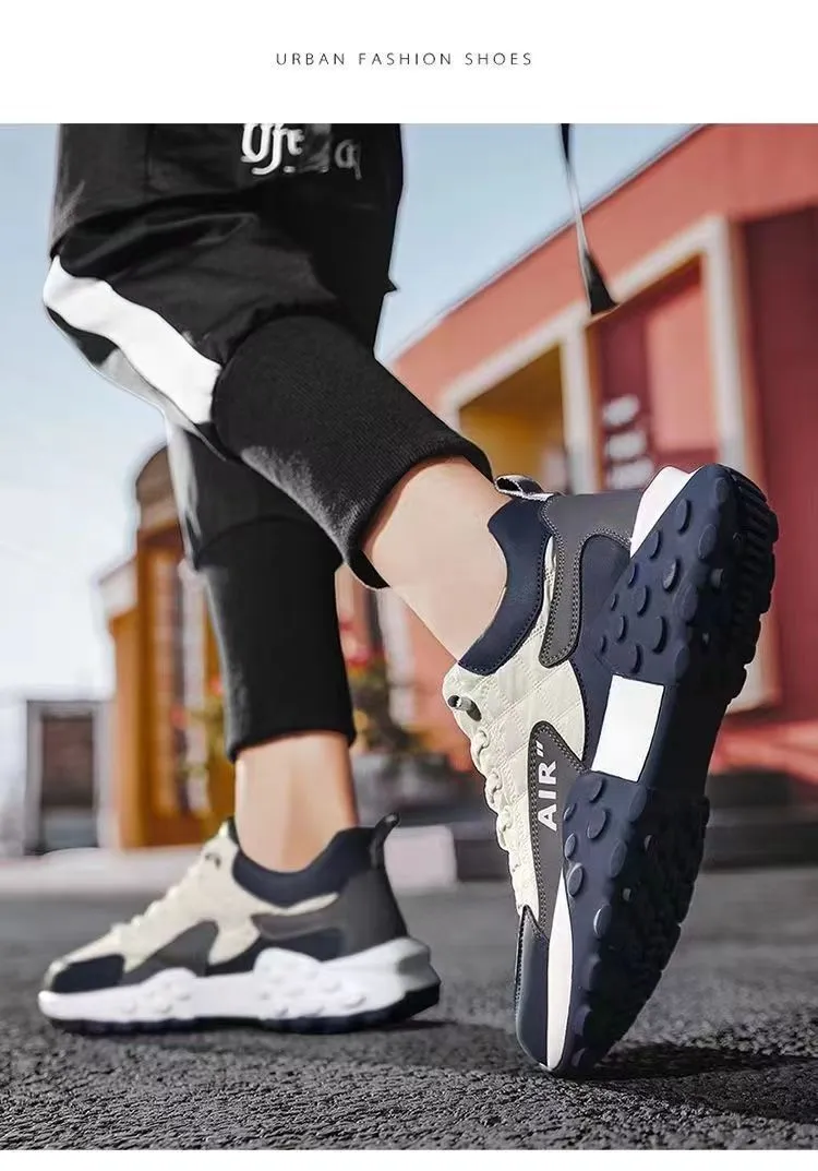 Men's Waterproof Running Sneakers With Thick Soles And Leather_voghion.com