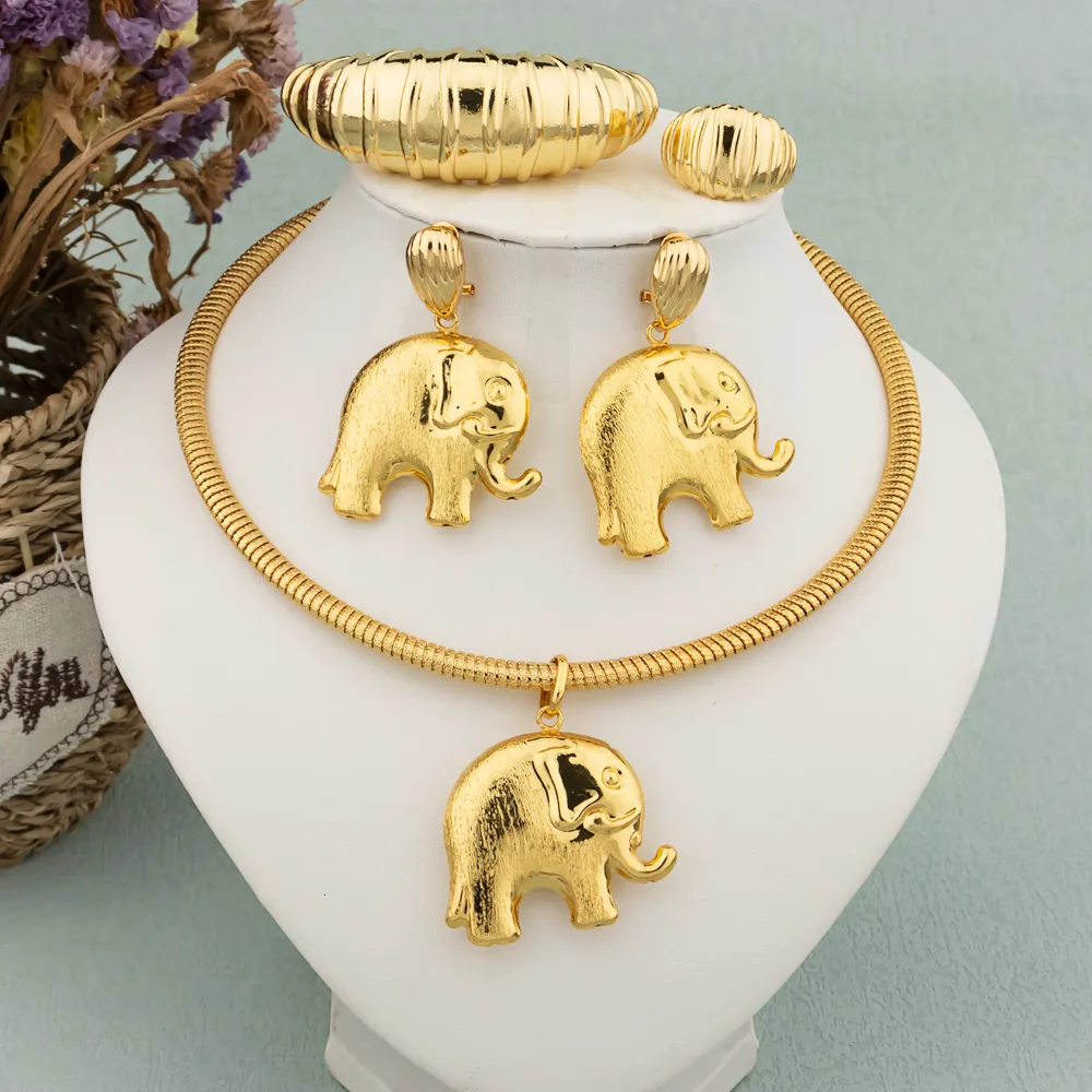 Sets Water Drop Earrings Necklace Jewelry Set Women Indian Dubai Gold Color Bracelet Ring for Wedding Bride Clothing_voghion.com