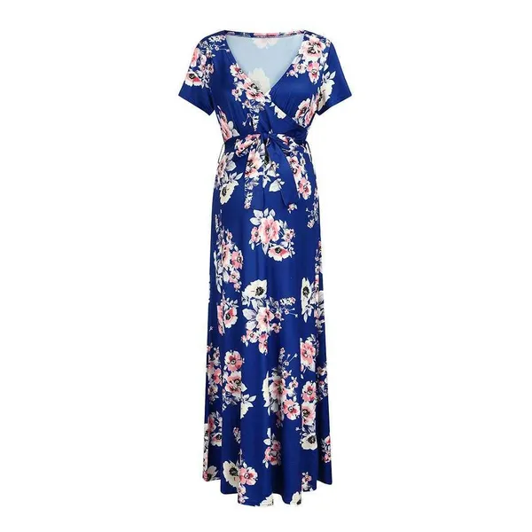 Women's Long Dress Prom Clothes Floral Printed V Neck Summer Pregnancy Dresses For Pregnant Women Maternity Clothing_voghion.com