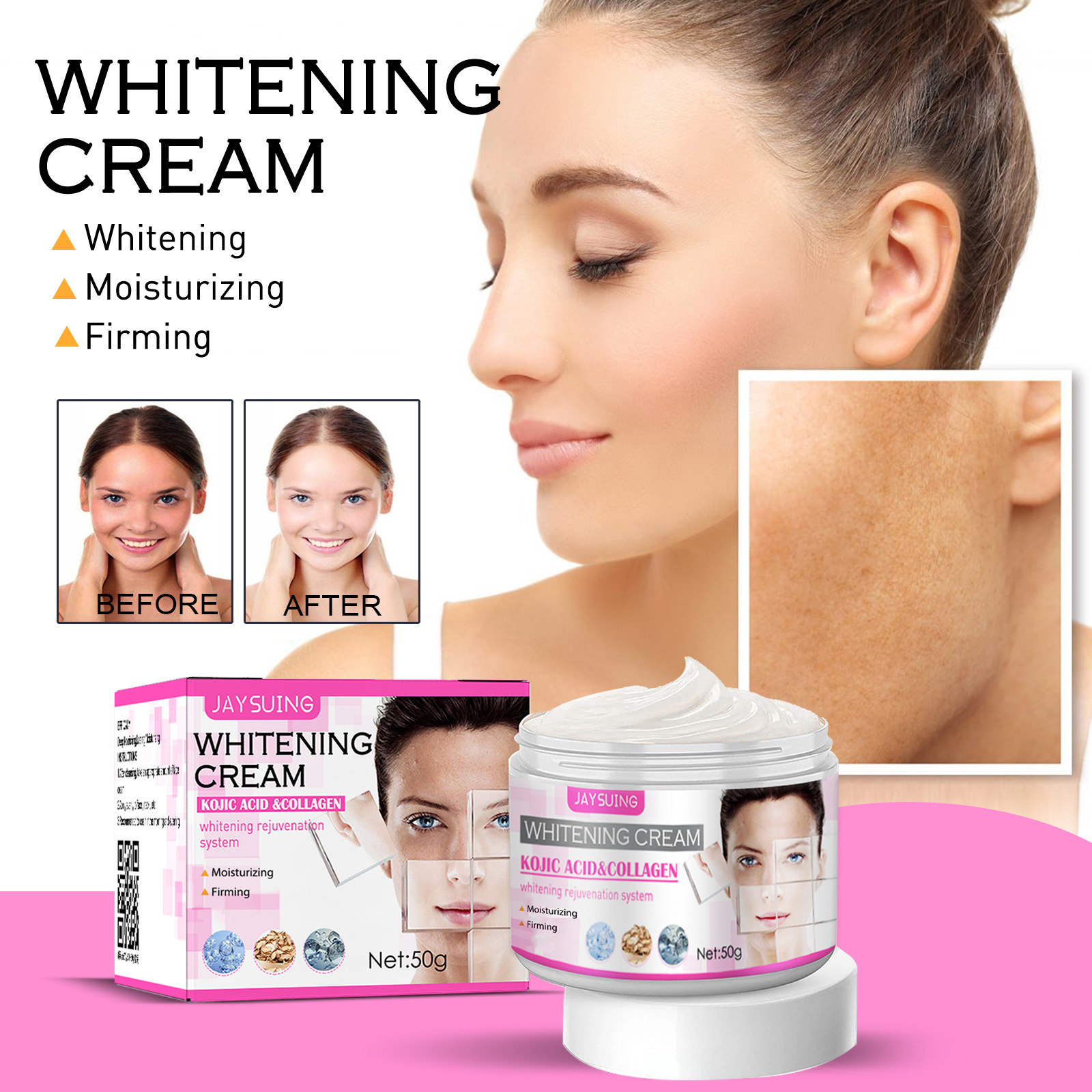 Jayswing ácido kójico rosto anti rugas hidratante clareando o tom da pele clareando manchas melanina creme rejuvenescedor_voghion.com